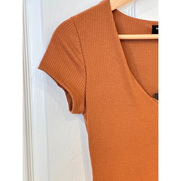See You Monday Womens Ribbed Medium Burnt Orange Long Dress - Picture 4 of 8